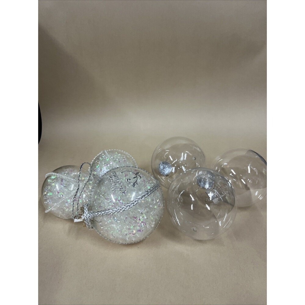 Lot Of 6 Sparkling/‎ Clear Christmas Tree Ornaments Plastic Balls 3”-4” Diameter